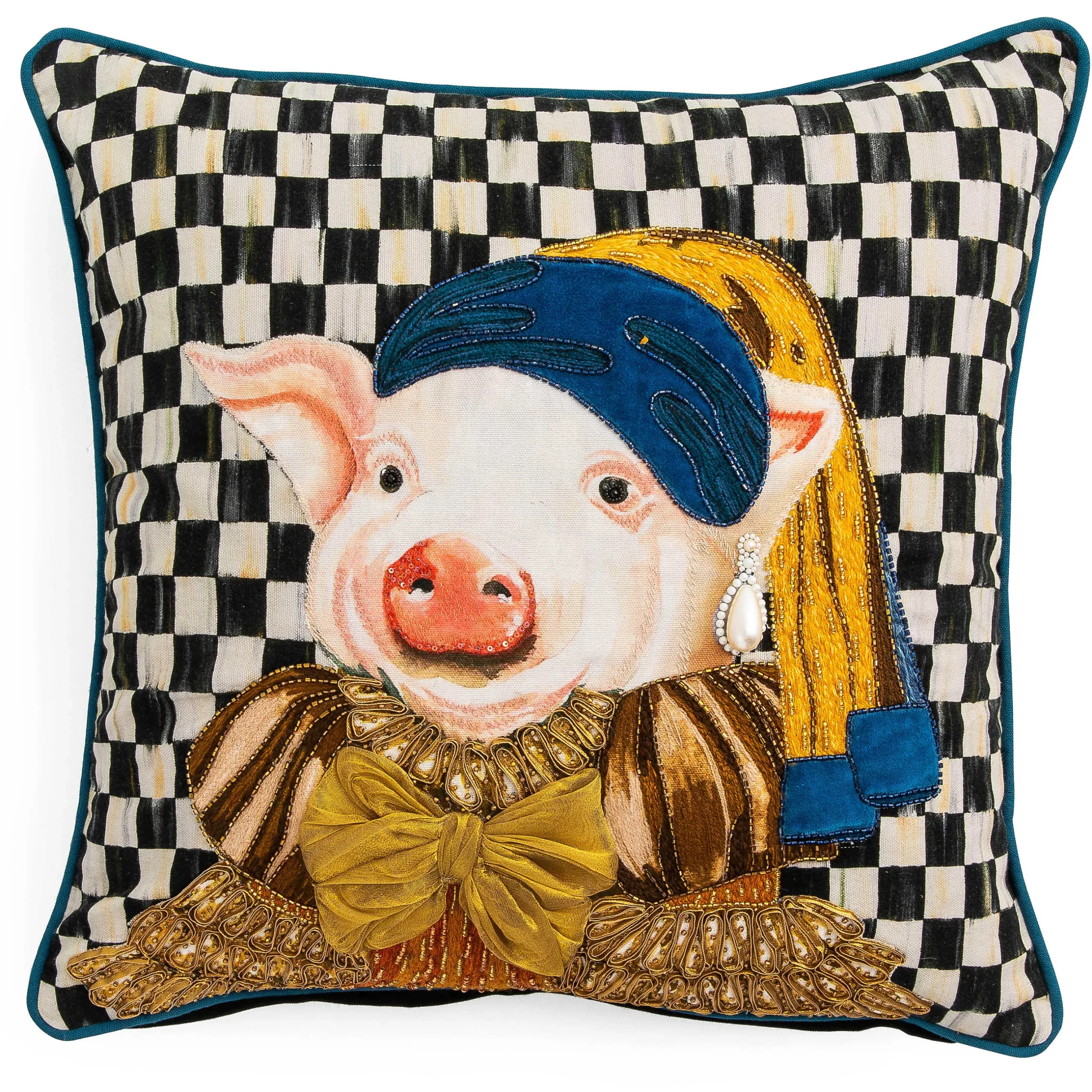 Pillows, Throws, & Cushions|MacKenzie-Childs Pig With Pearl Earring Throw Pillow