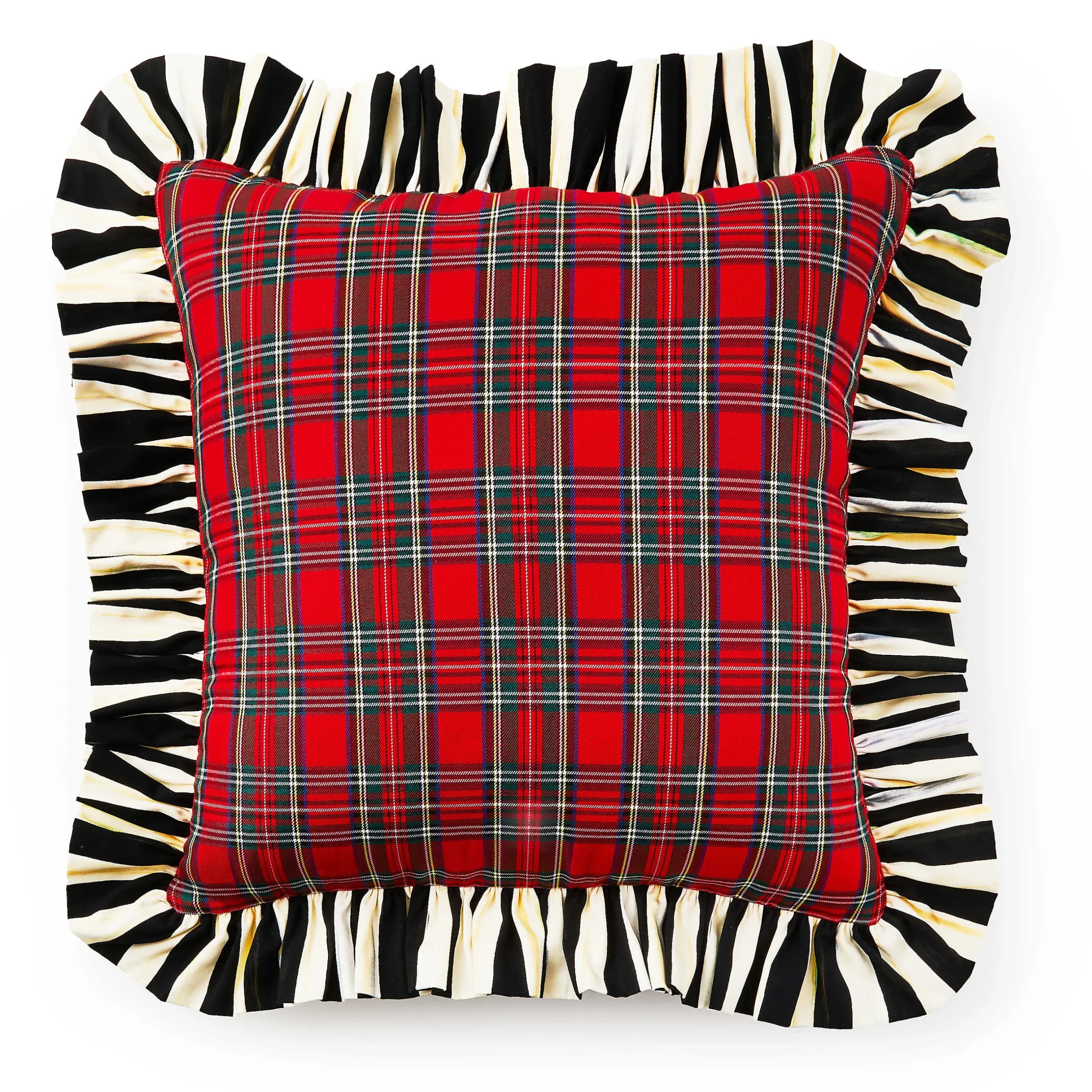 Pillows, Throws, & Cushions|MacKenzie-Childs Red Tartan Stripe Ruffle Throw Pillow