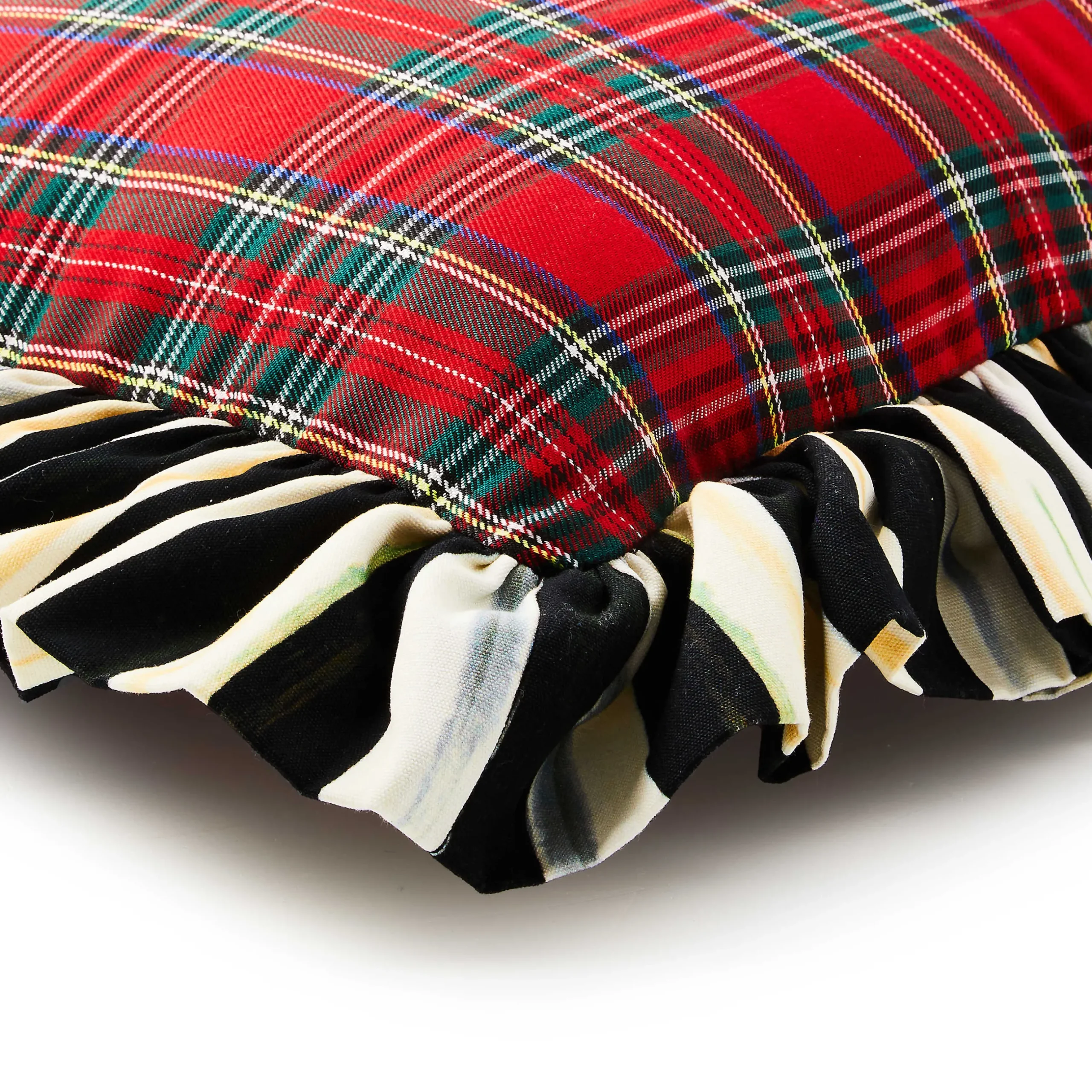Pillows, Throws, & Cushions|MacKenzie-Childs Red Tartan Stripe Ruffle Throw Pillow