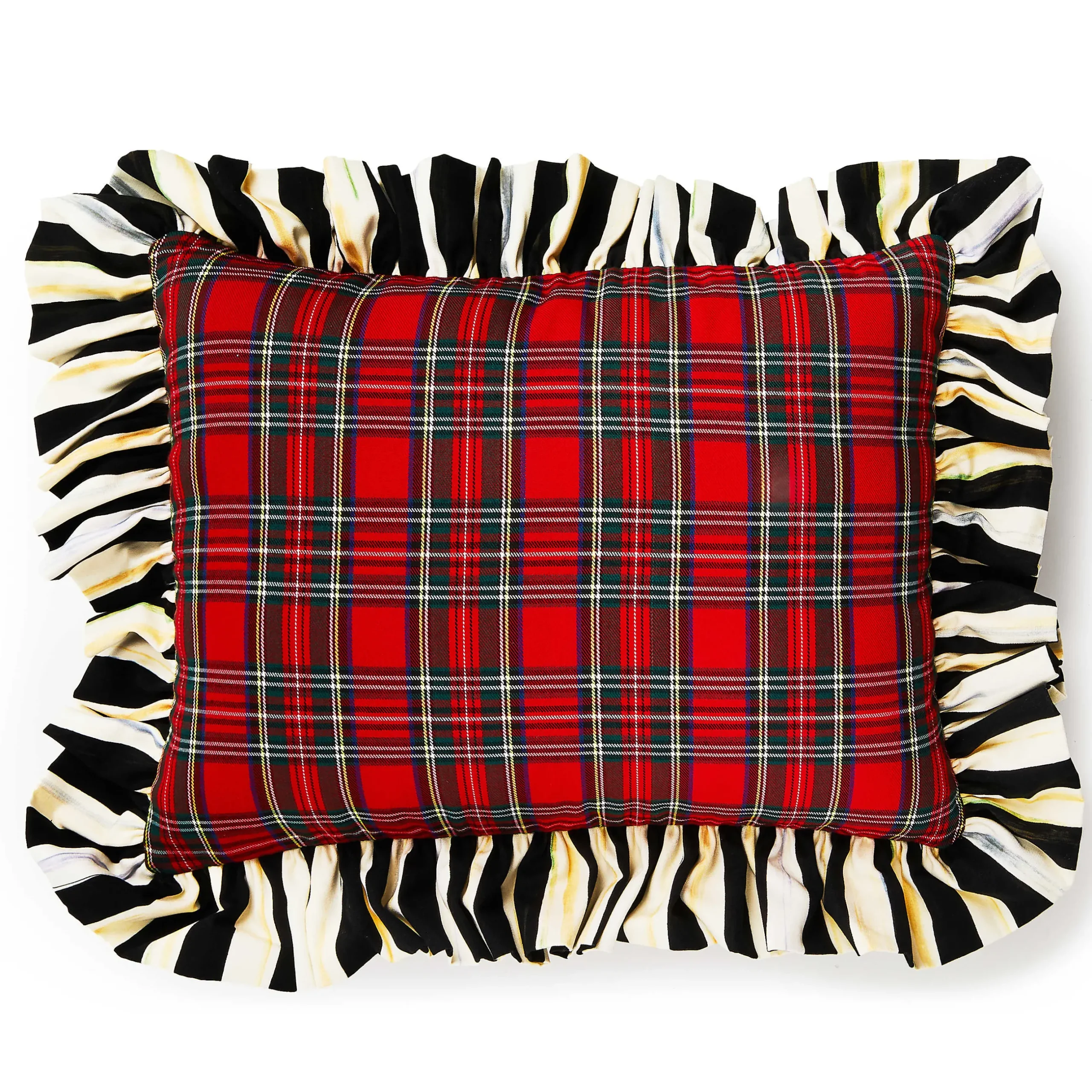 Pillows, Throws, & Cushions|MacKenzie-Childs Red Tartan Stripe Ruffle Lumbar Pillow