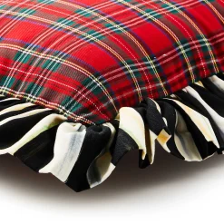 Pillows, Throws, & Cushions|MacKenzie-Childs Red Tartan Stripe Ruffle Lumbar Pillow