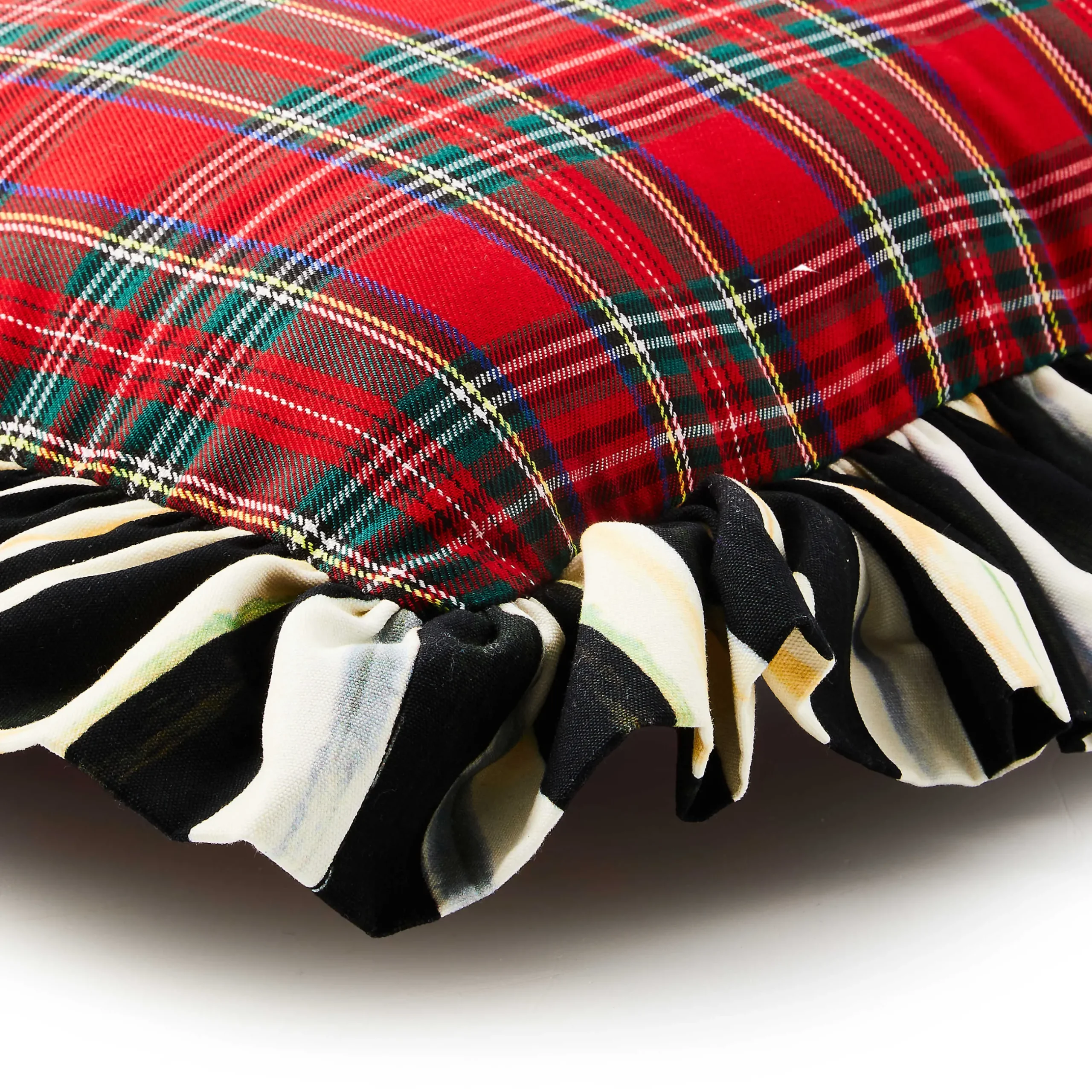 Pillows, Throws, & Cushions|MacKenzie-Childs Red Tartan Stripe Ruffle Lumbar Pillow