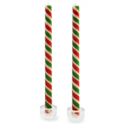 Candles & Fragrances|Table Accessories|MacKenzie-Childs Ribbon Red  Green Dinner Candles, Set of 2