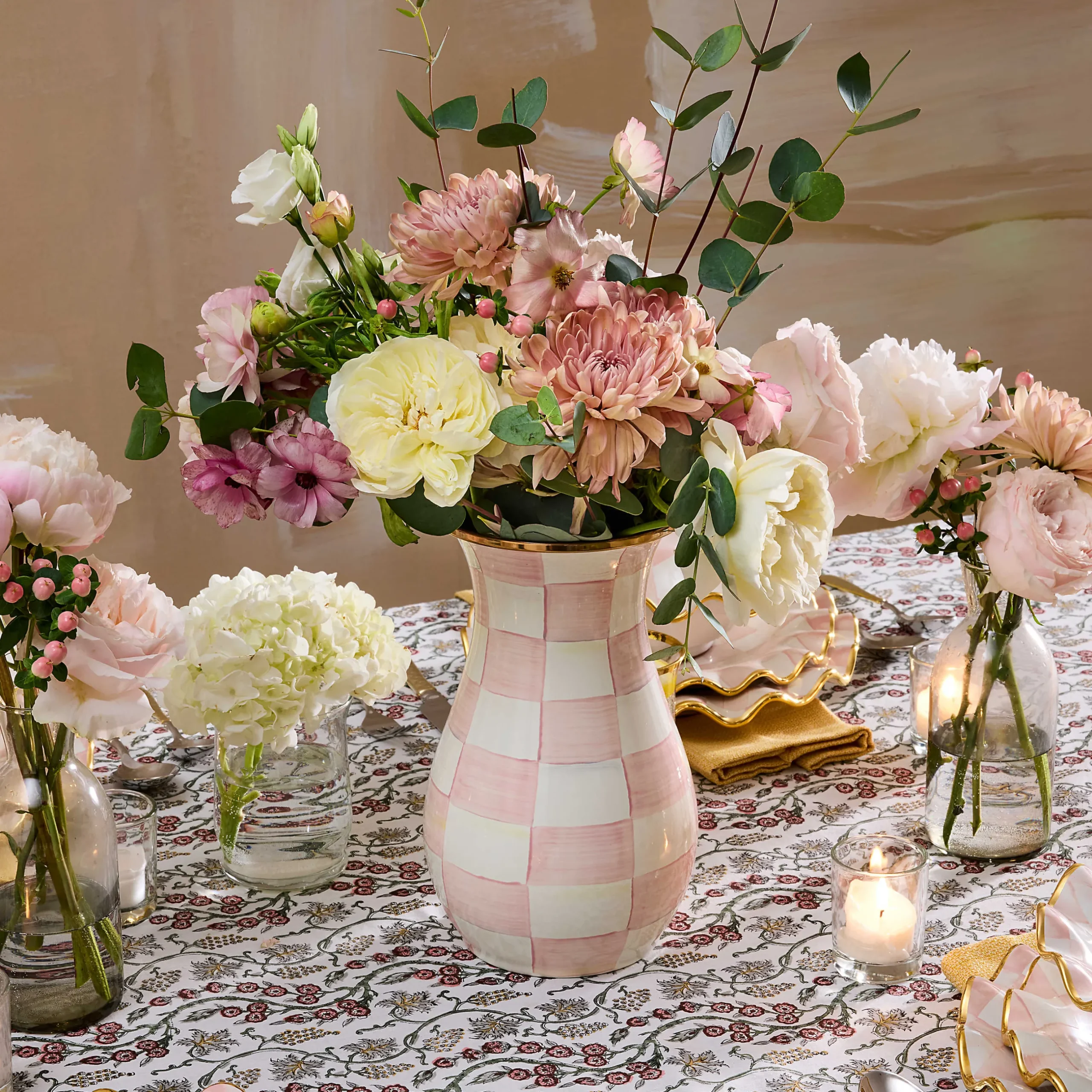 Room Accents|Fall Entertaining|MacKenzie-Childs Rosy Check Tall Vase