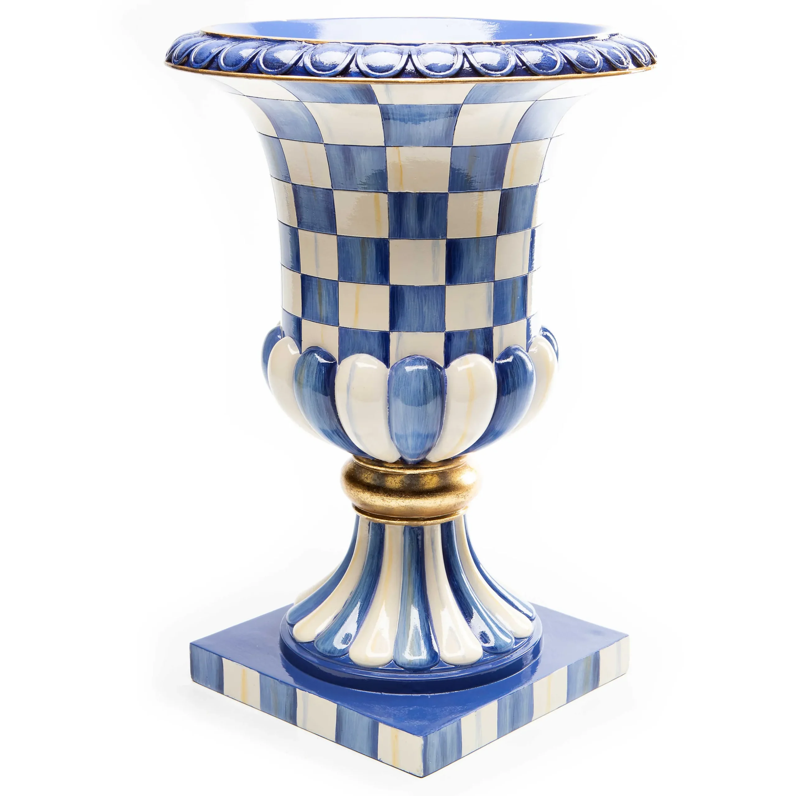 Room Accents|MacKenzie-Childs Royal Check Pedestal Tabletop Urn