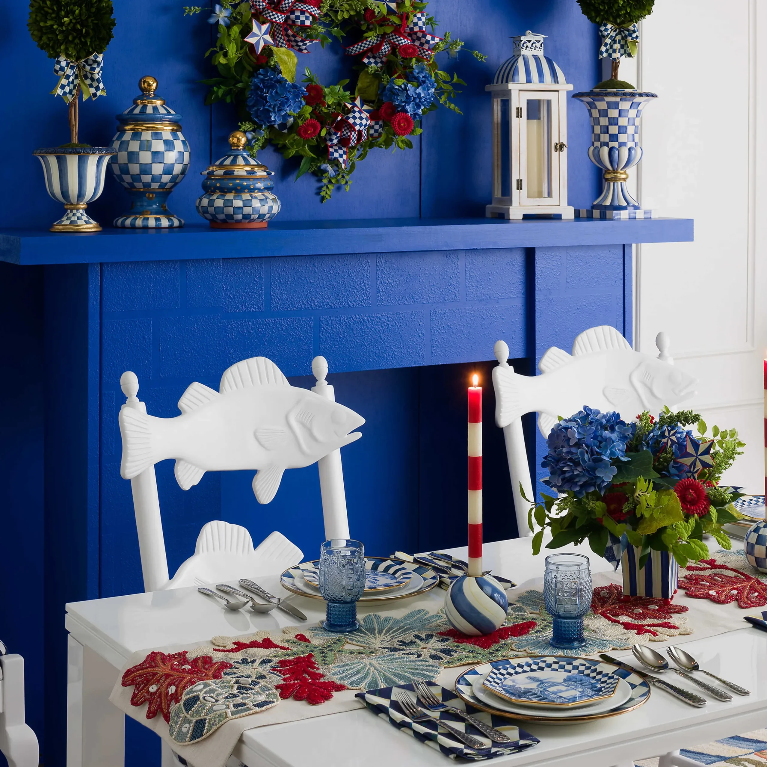 Room Accents|MacKenzie-Childs Royal Check Pedestal Tabletop Urn