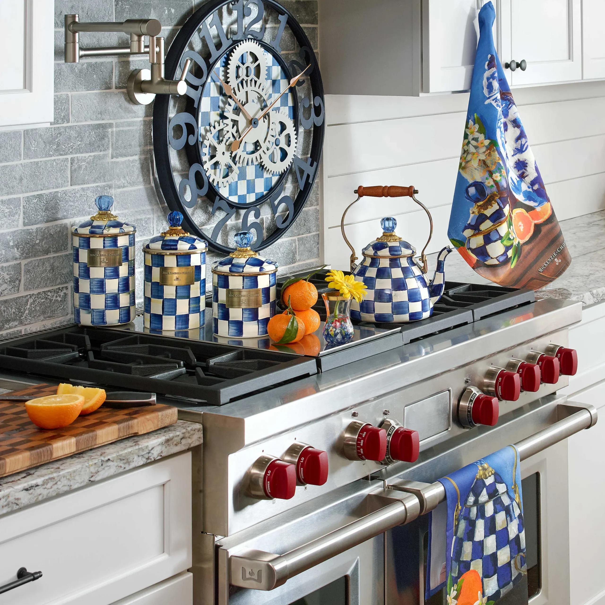 Room Accents|MacKenzie-Childs Royal Check Small Farmhouse Wall Clock