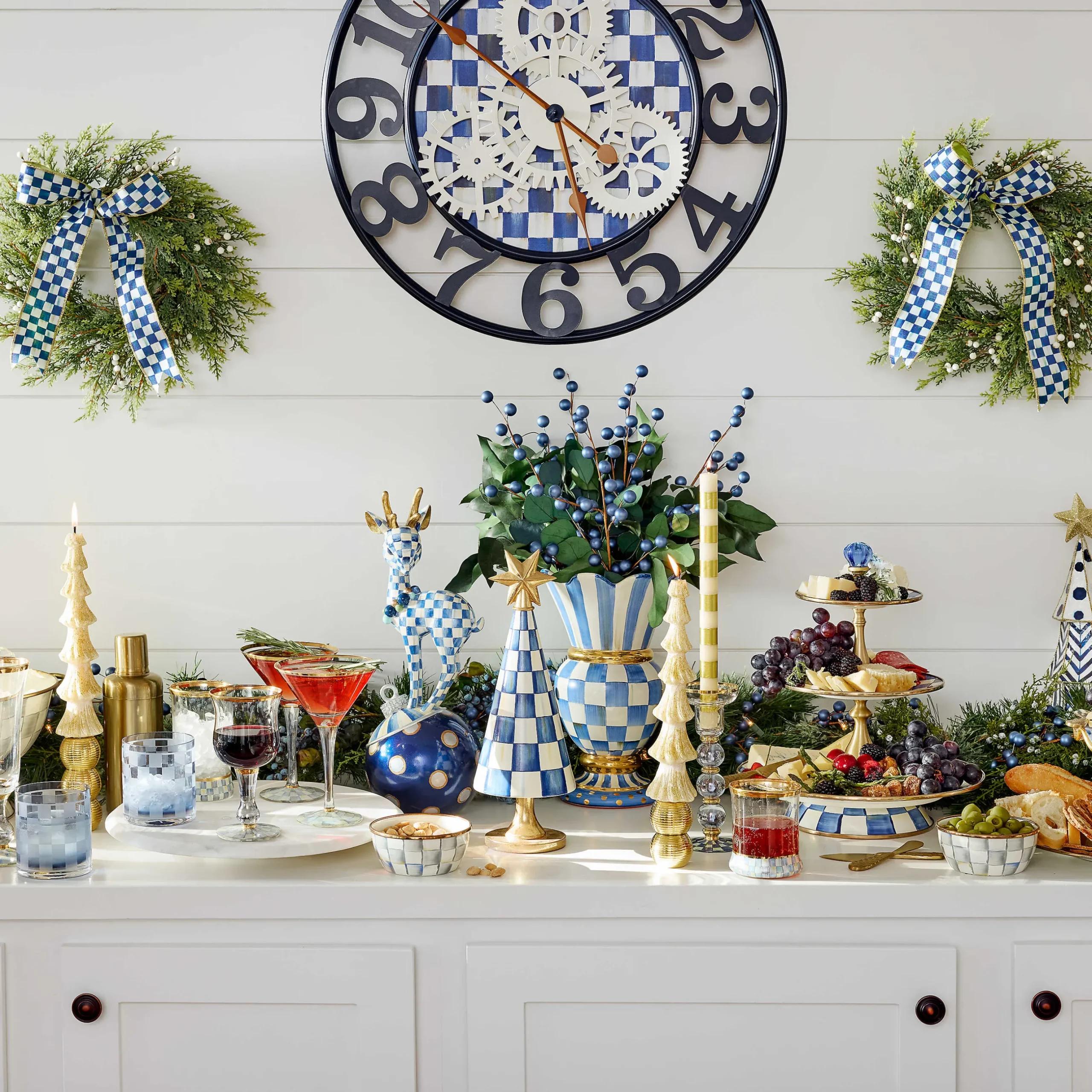 Room Accents|MacKenzie-Childs Royal Check Small Farmhouse Wall Clock