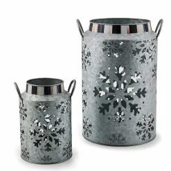 Outdoor|MacKenzie-Childs Snowflake Small Galvanized Metal Lantern