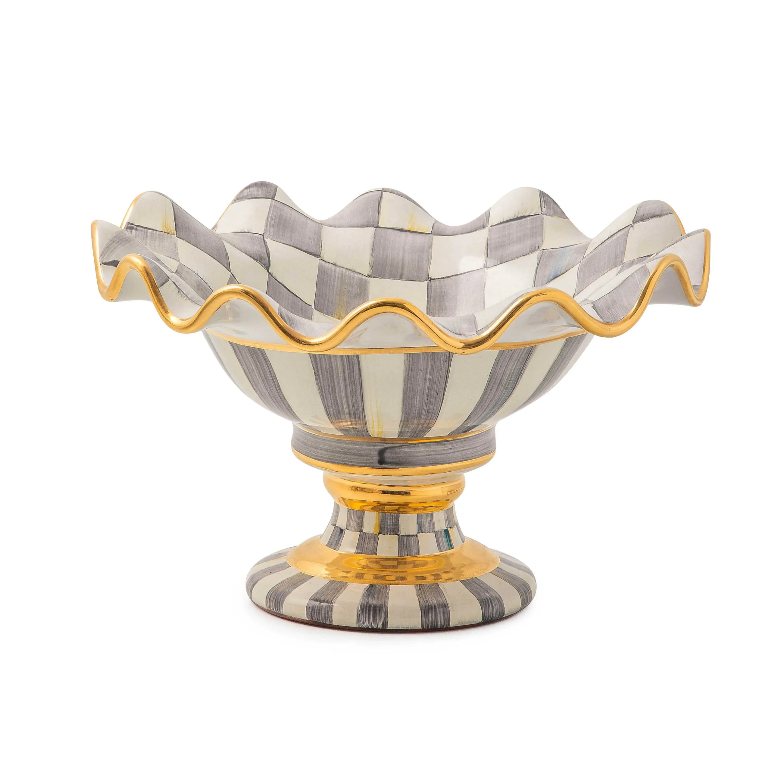Serveware|MacKenzie-Childs Sterling Check Ceramic Compote