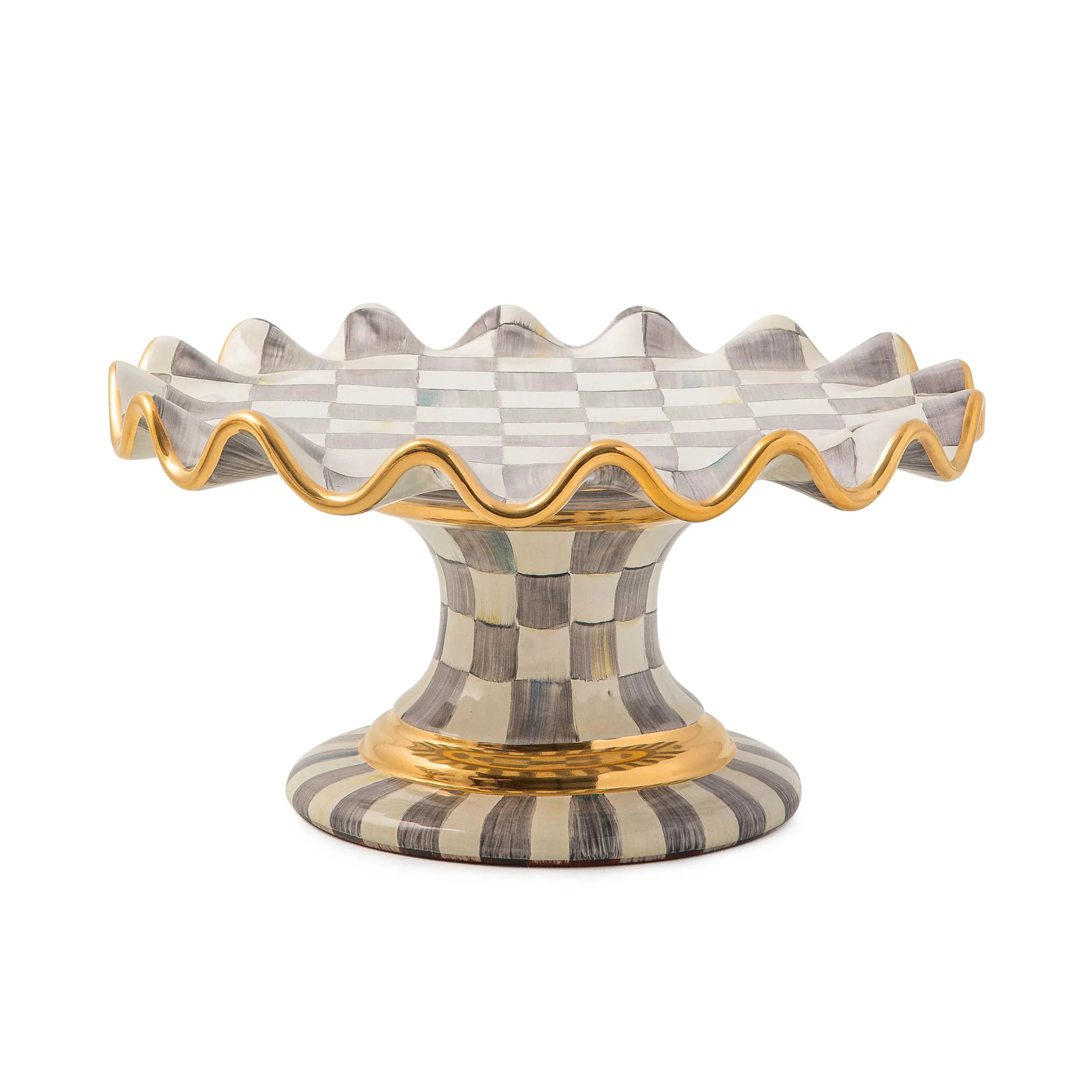 Serveware|MacKenzie-Childs Sterling Check Ceramic Fluted Cake Stand