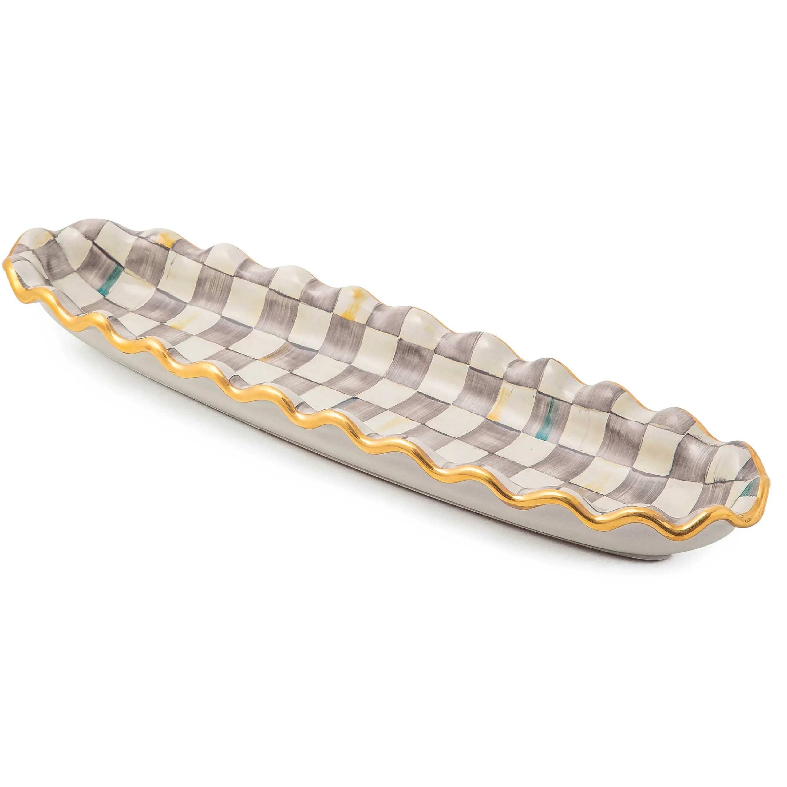 Fall Entertaining|Serveware|MacKenzie-Childs Sterling Check Ceramic Hors d'Oeuvre Tray
