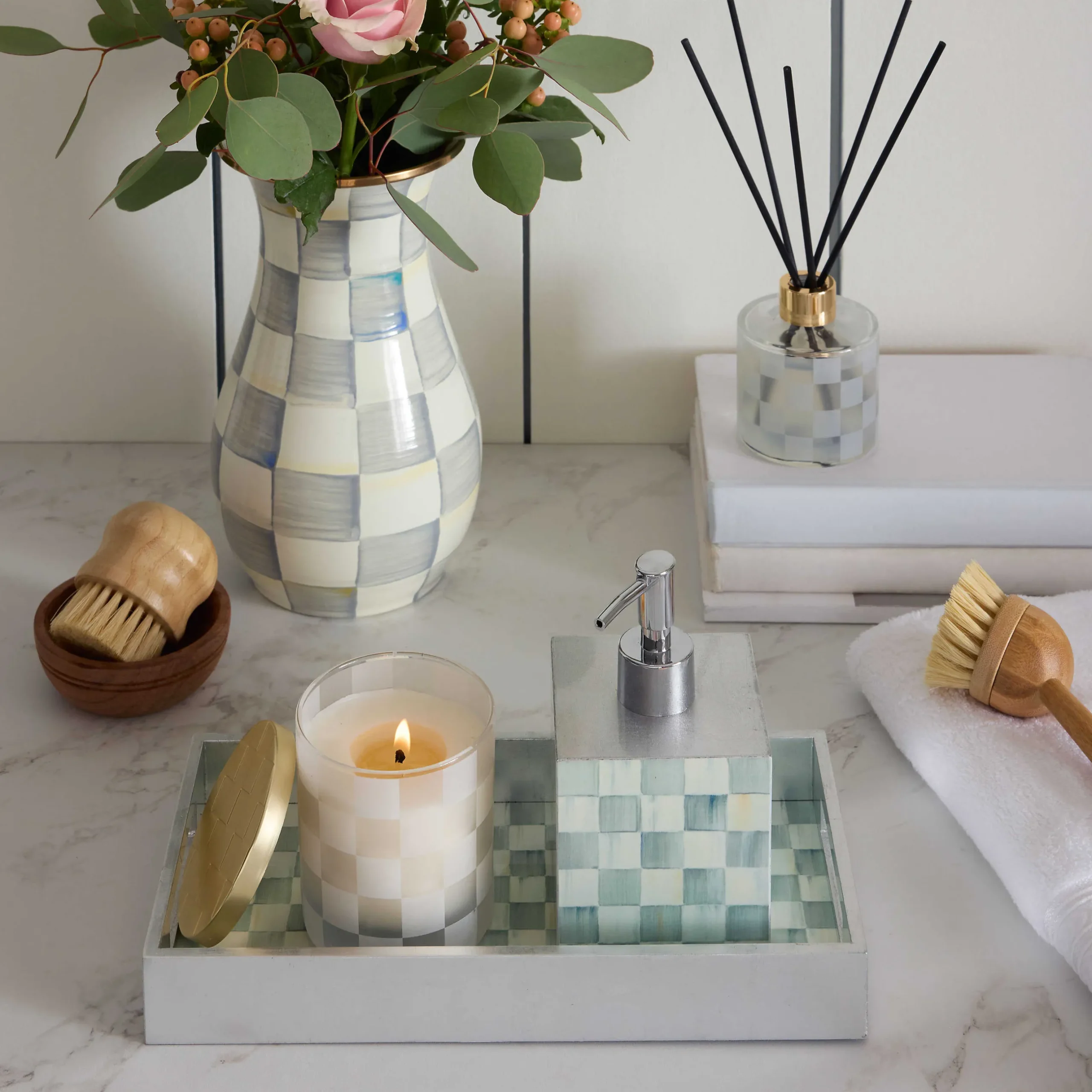 Room Accents|MacKenzie-Childs Sterling Check Lacquer Vanity Tray