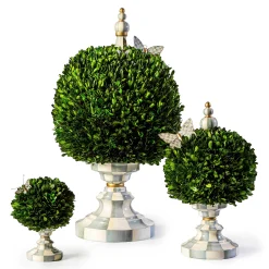 Spring|Greenery & Florals|MacKenzie-Childs Sterling Check Medium Boxwood Centerpiece