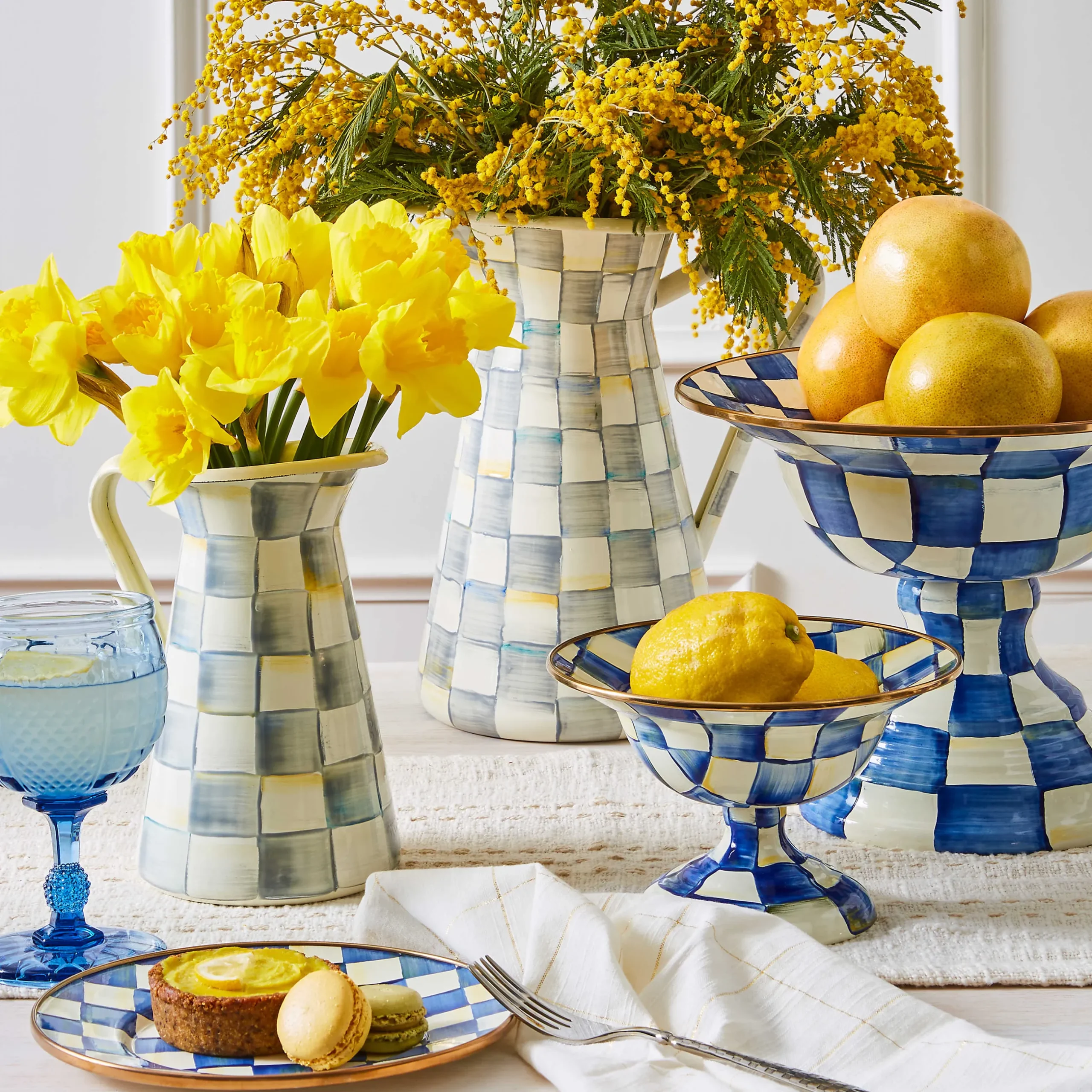 Serveware|MacKenzie-Childs Sterling Check Medium Practical Pitcher