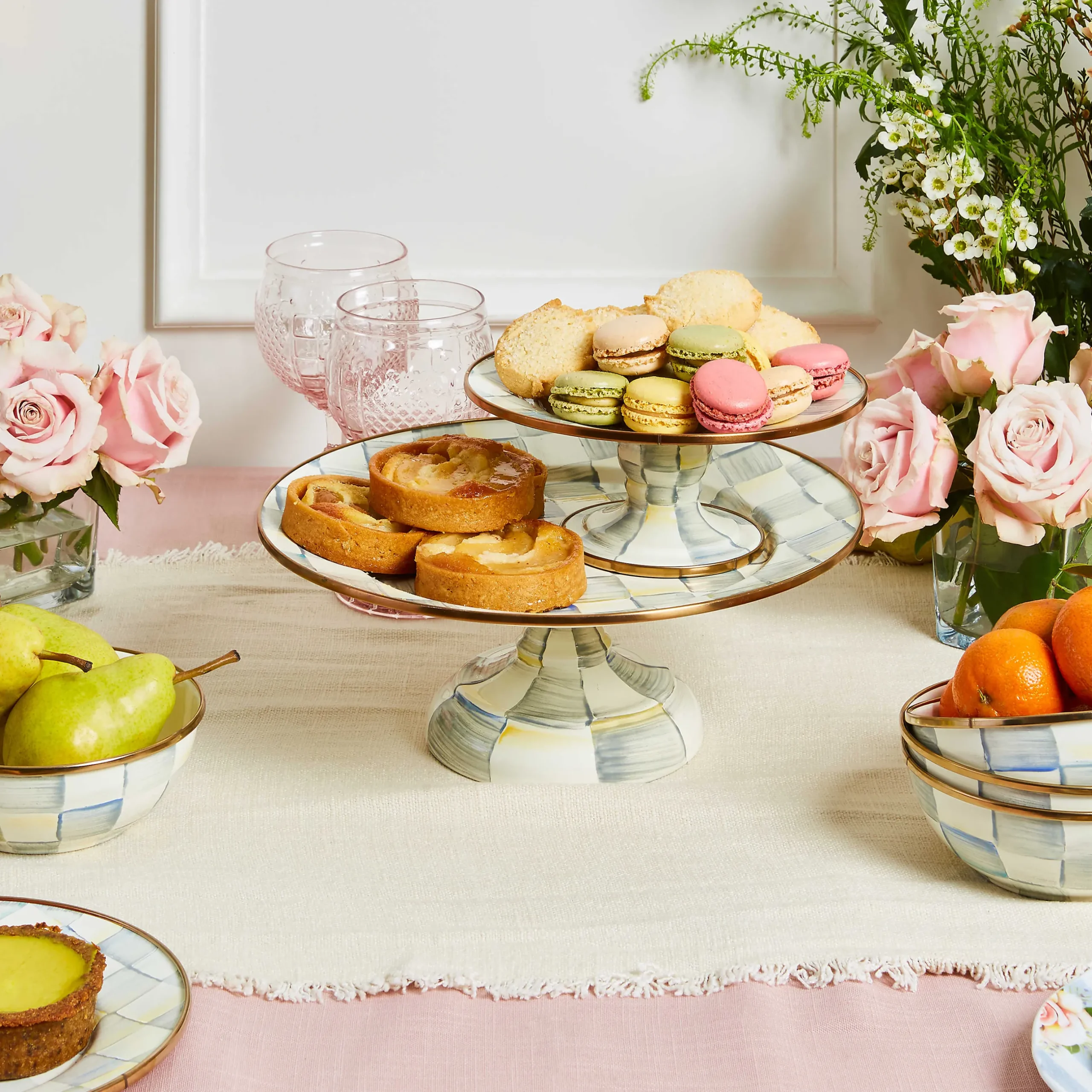 Serveware|MacKenzie-Childs Sterling Check Mini Pedestal Platter