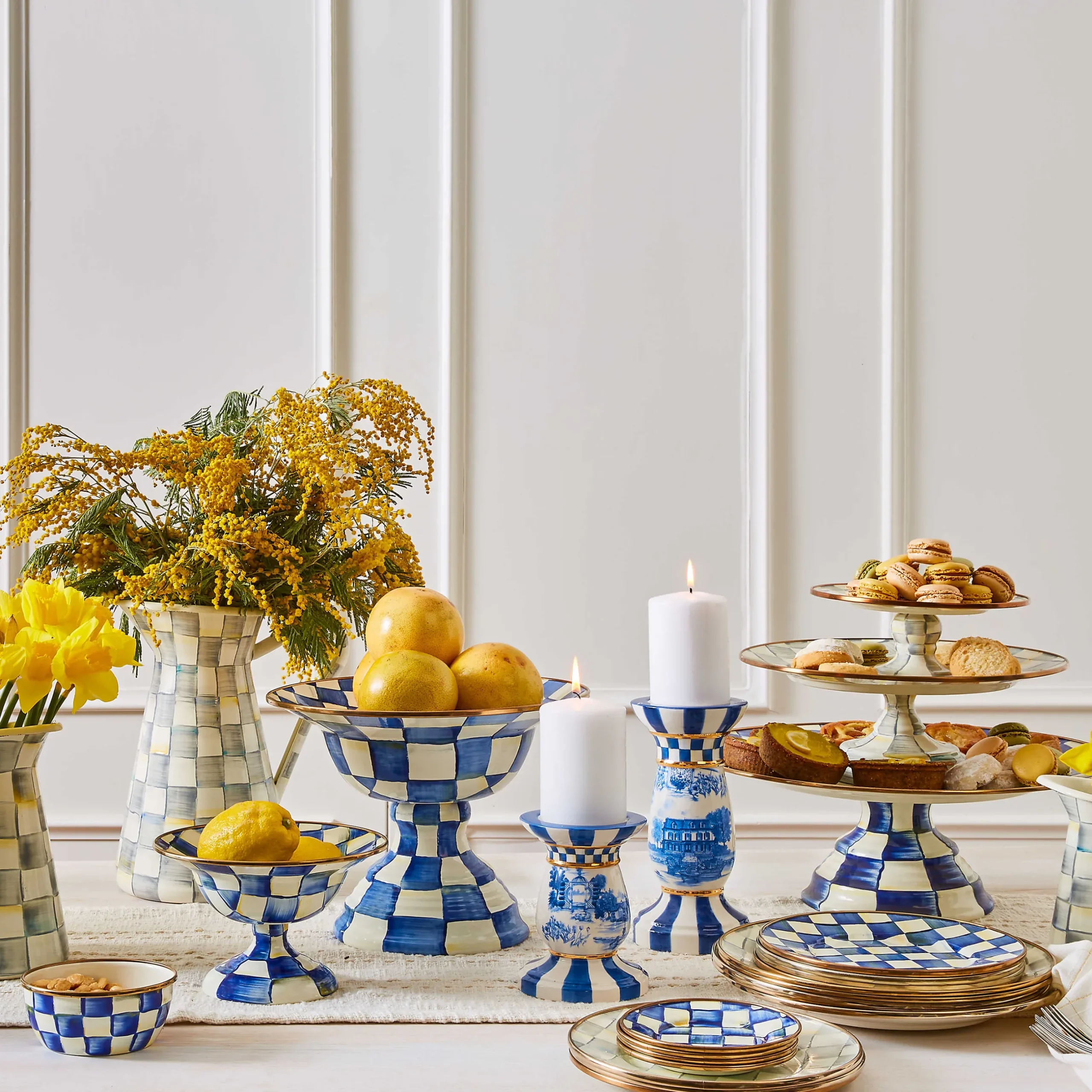 Serveware|MacKenzie-Childs Sterling Check Mini Pedestal Platter