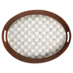 Bar Entertaining|Serveware|MacKenzie-Childs Sterling Check Rattan  Enamel Party Serving Tray
