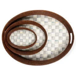 Bar Entertaining|Serveware|MacKenzie-Childs Sterling Check Rattan  Enamel Party Serving Tray