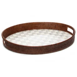 Bar Entertaining|Serveware|MacKenzie-Childs Sterling Check Rattan  Enamel Party Serving Tray