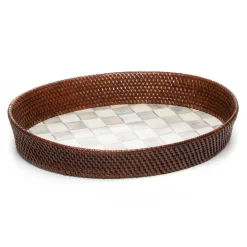 Bar Entertaining|Serveware|MacKenzie-Childs Sterling Check Rattan  Enamel Large Serving Tray