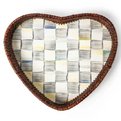 The Coffee Shop|Bar Entertaining|MacKenzie-Childs Sterling Check Rattan  Enamel Heart Tray