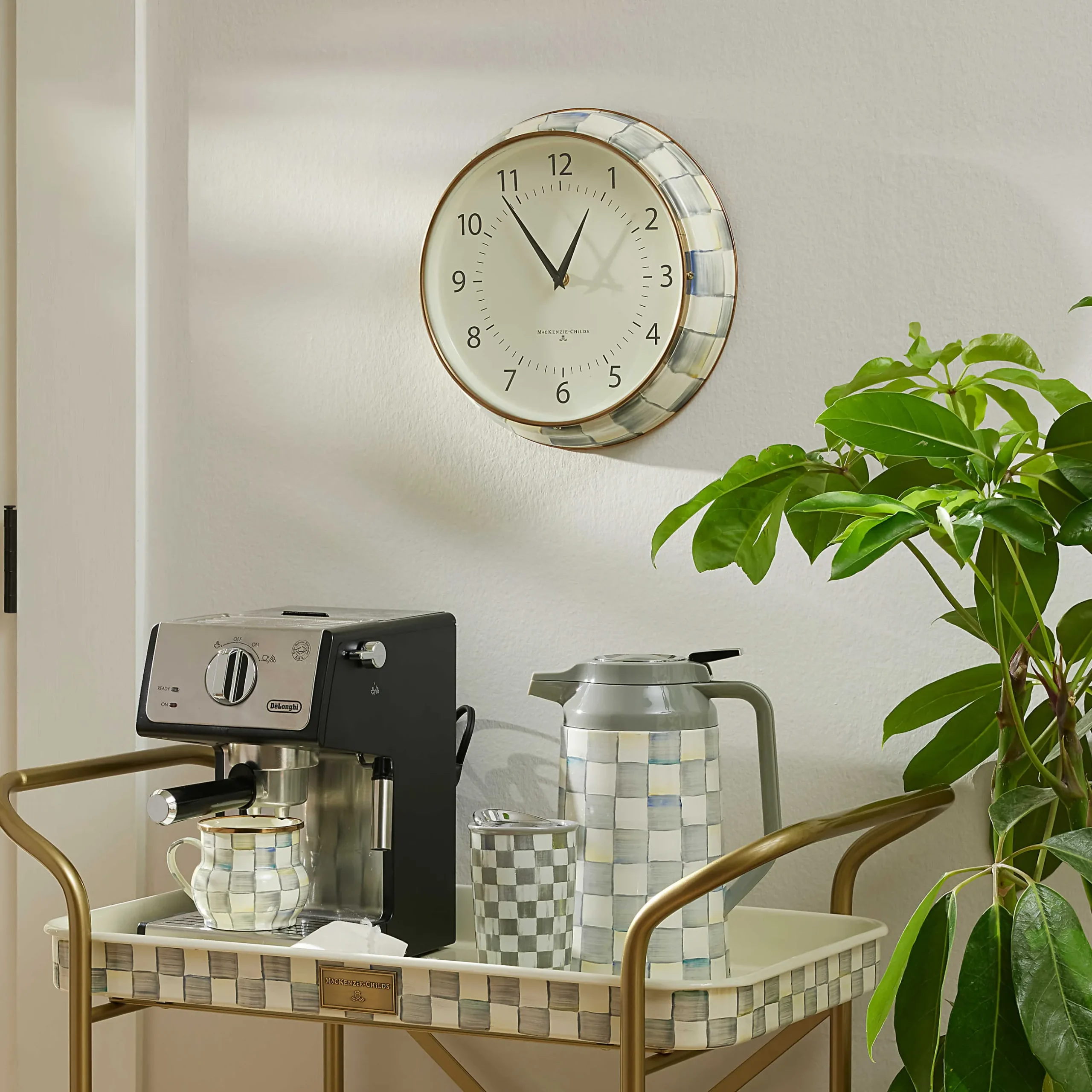Room Accents|MacKenzie-Childs Sterling Check School Wall Clock