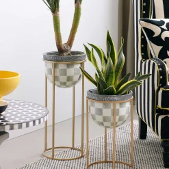 Outdoor|Room Accents|MacKenzie-Childs Sterling Check Short Plant Stand