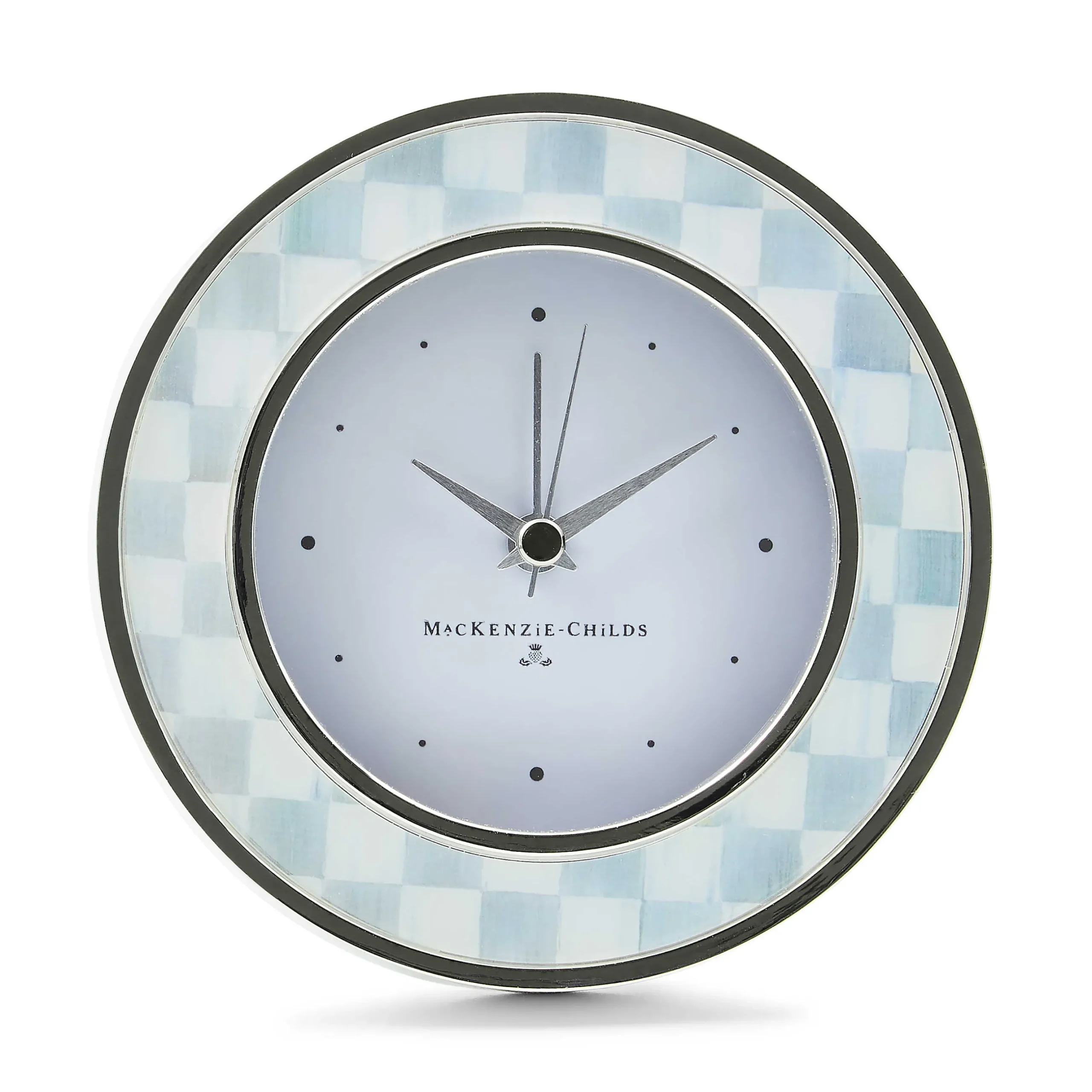 Room Accents|MacKenzie-Childs Sterling Check Silver Plated Round Desk Clock