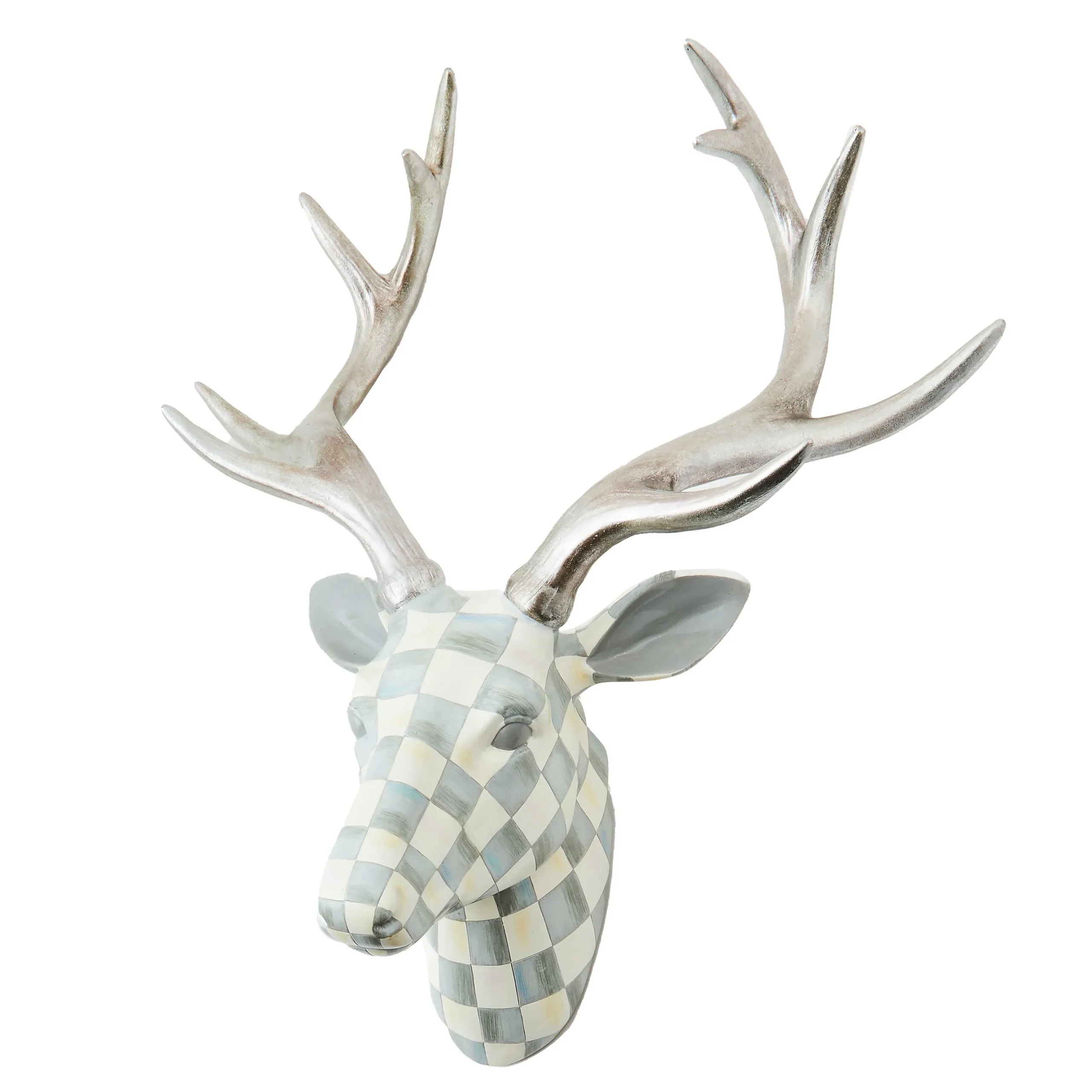 Room Accents|MacKenzie-Childs Sterling Check Small Deer Head Wall Decor