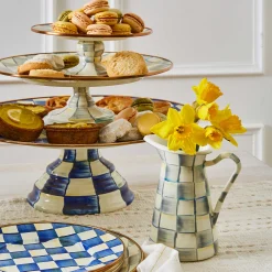 Serveware|MacKenzie-Childs Sterling Check Small Pedestal Platter