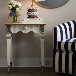 Living Room|MacKenzie-Childs Sterling Check  Stripe Side Table