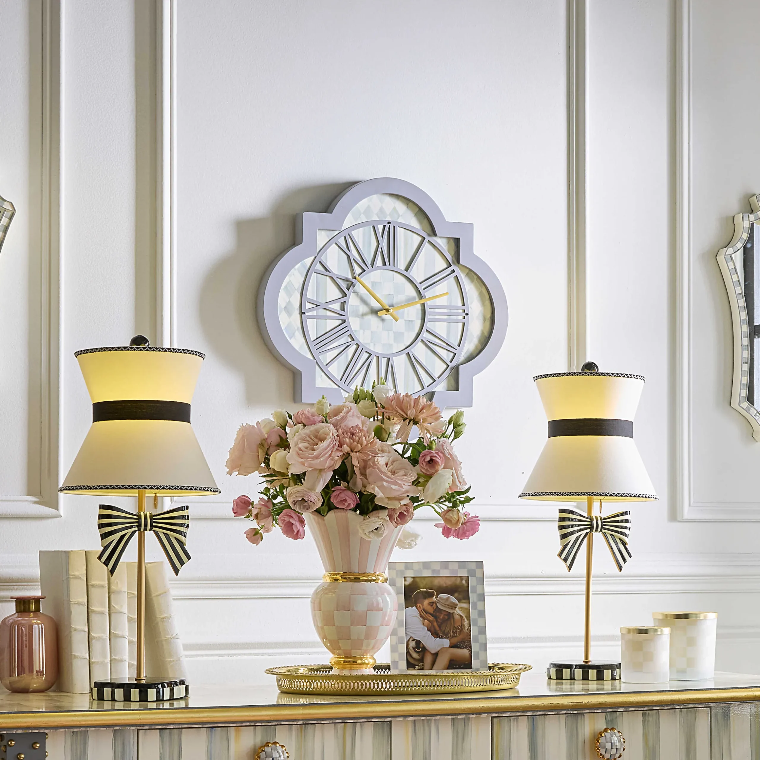 Room Accents|MacKenzie-Childs Sterling Check Tile Wall Clock