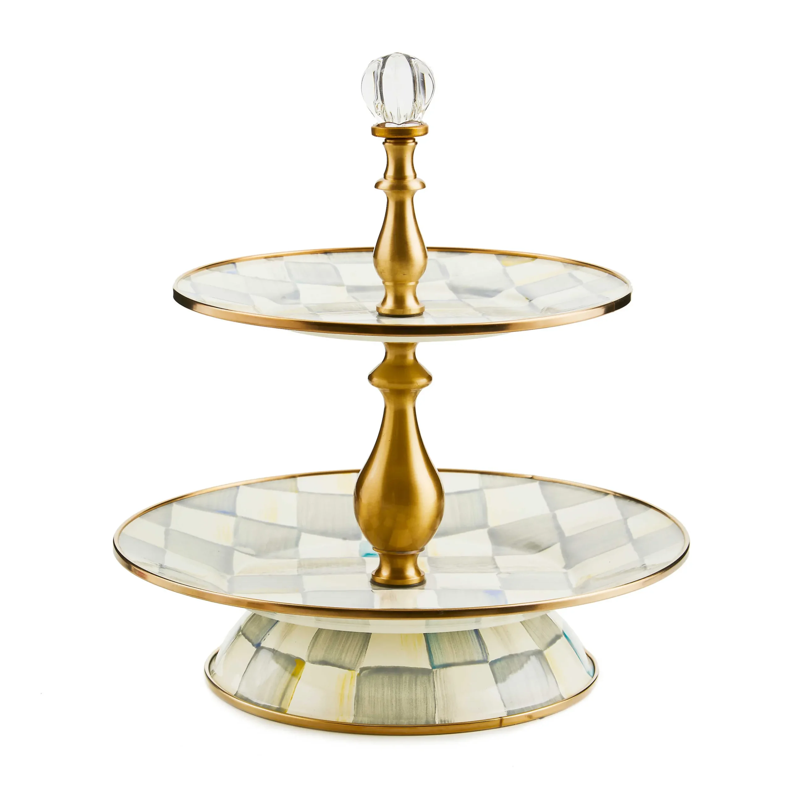 Fall Entertaining|Serveware|MacKenzie-Childs Sterling Check Two Tier Sweet Stand