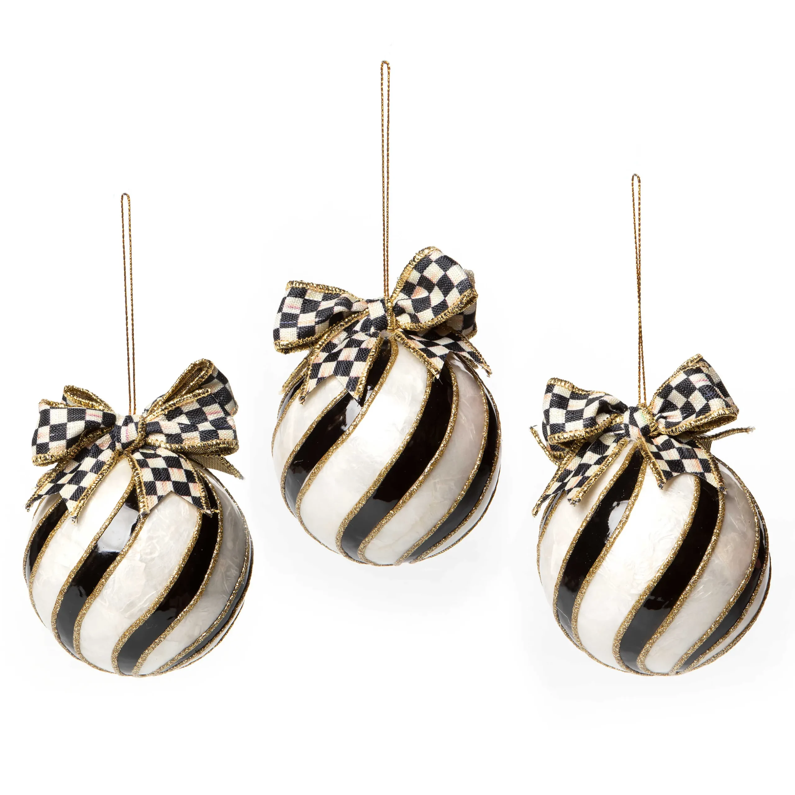Holiday|MacKenzie-Childs Striped Swirl Capiz Ornaments, Set of 3
