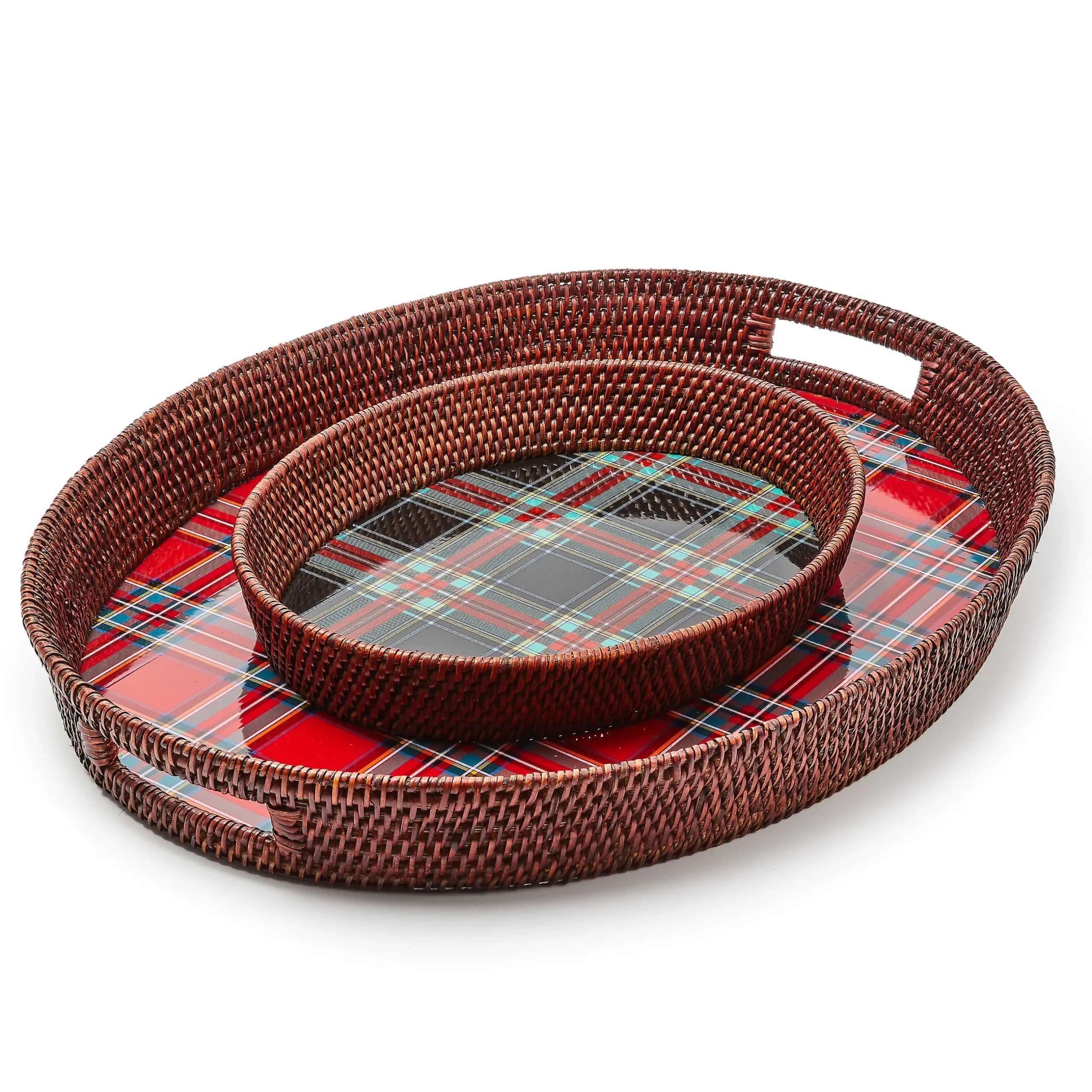 Serveware|MacKenzie-Childs Tartan Red Rattan Party Serving Tray
