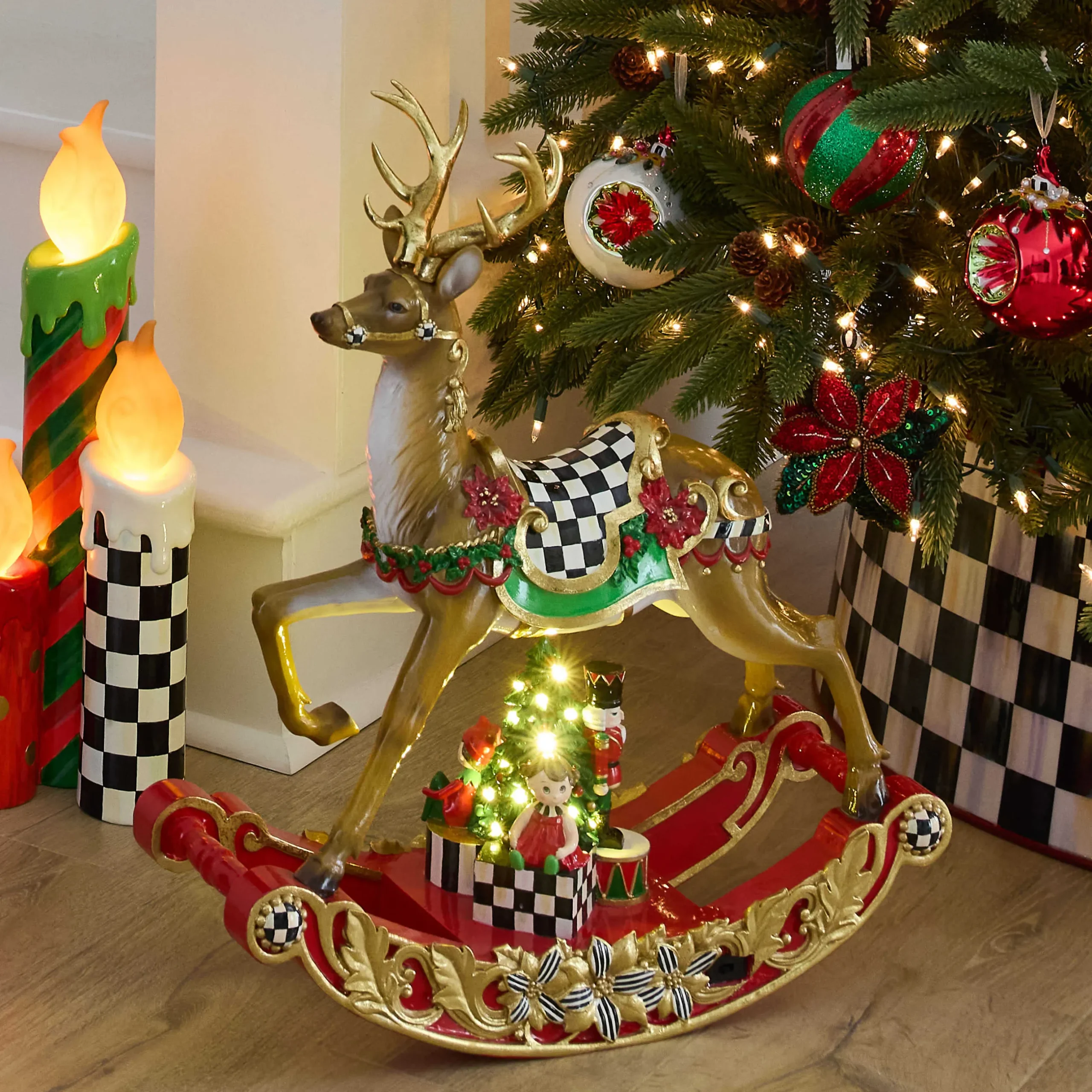 Room Accents|MacKenzie-Childs Traditional Christmas Illuminated Rocking Reindeer