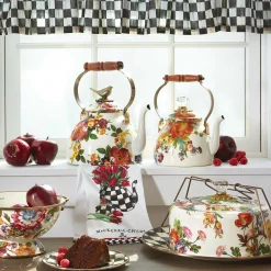 Cookware & Bakeware|Tea Kettles|MacKenzie-Childs White Flower Market 3 Quart Tea Kettle with Bird