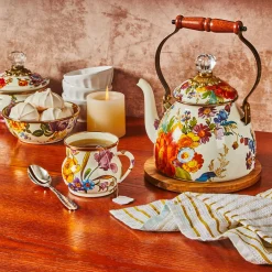 The Coffee Shop|Tea Kettles|MacKenzie-Childs White Flower Market 2 Quart Tea Kettle