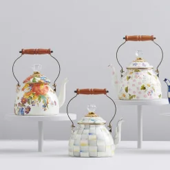 The Coffee Shop|Tea Kettles|MacKenzie-Childs White Flower Market 2 Quart Tea Kettle