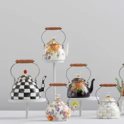 The Coffee Shop|Tea Kettles|MacKenzie-Childs White Flower Market 2 Quart Tea Kettle