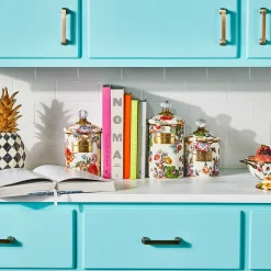 Room Accents|Kitchen Storage & Organization|MacKenzie-Childs White Flower Market Medium Canister