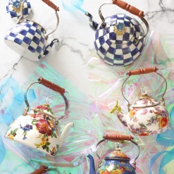 The Coffee Shop|Tea Kettles|MacKenzie-Childs White Flower Market Whistling Tea Kettle