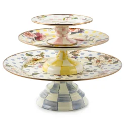 Serveware|MacKenzie-Childs Wildflowers Blue Large Pedestal Platter