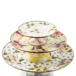 Serveware|MacKenzie-Childs Wildflowers Pink Mini Pedestal Platter